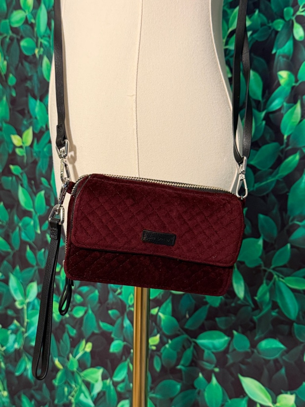 Mint Condition Vera Bradley Burgundy Quilted Velvet Crossbody Wallet w/ Wristlet